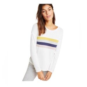 Anthropologie White Top with Yellow, Pink, and Blue Stripes